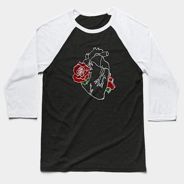 Heart and Rose Baseball T-Shirt by deadlydelicatedesigns